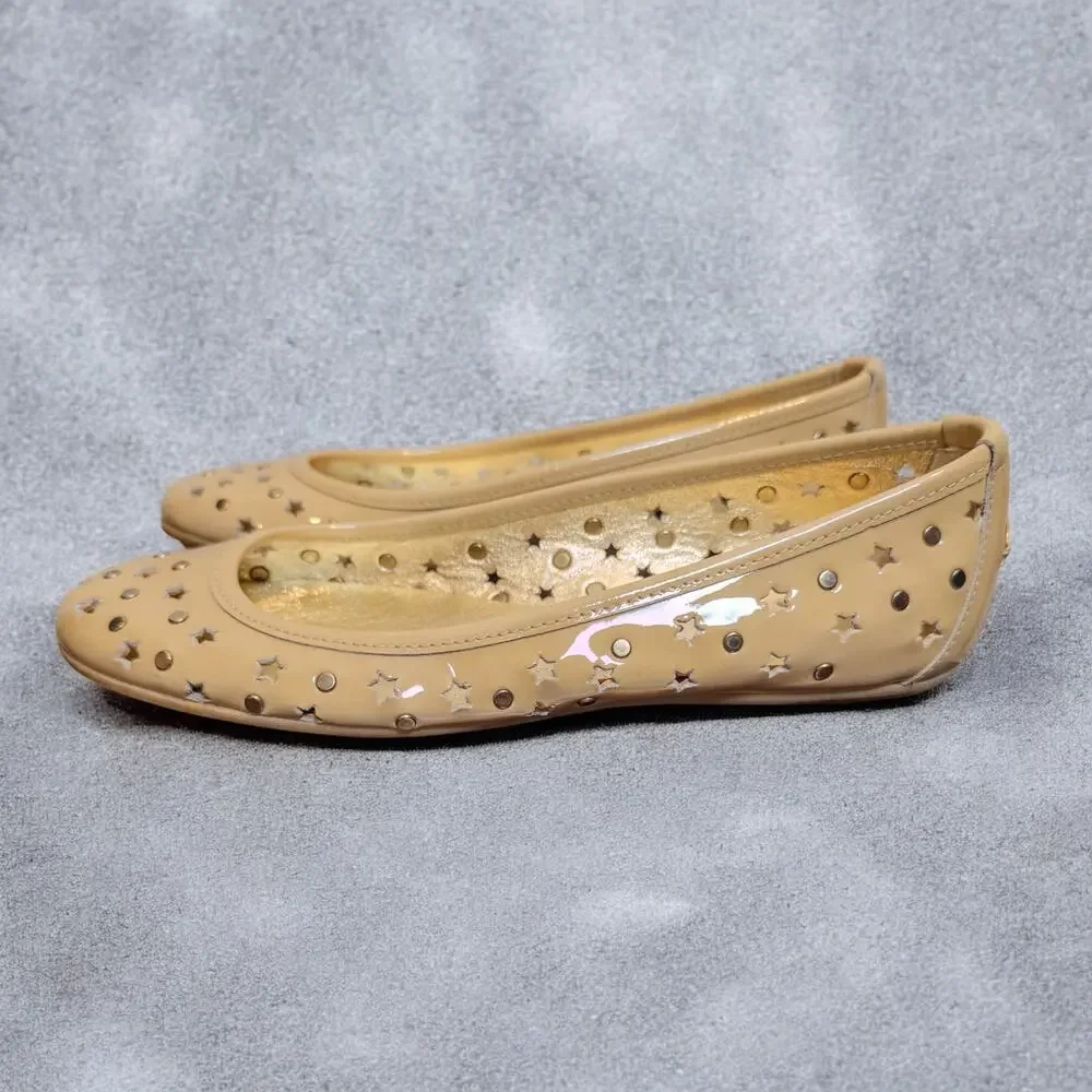 Jimmy Choo Nude Patent Leather Star Stud Ballet Flats Size 37 Made in Italy